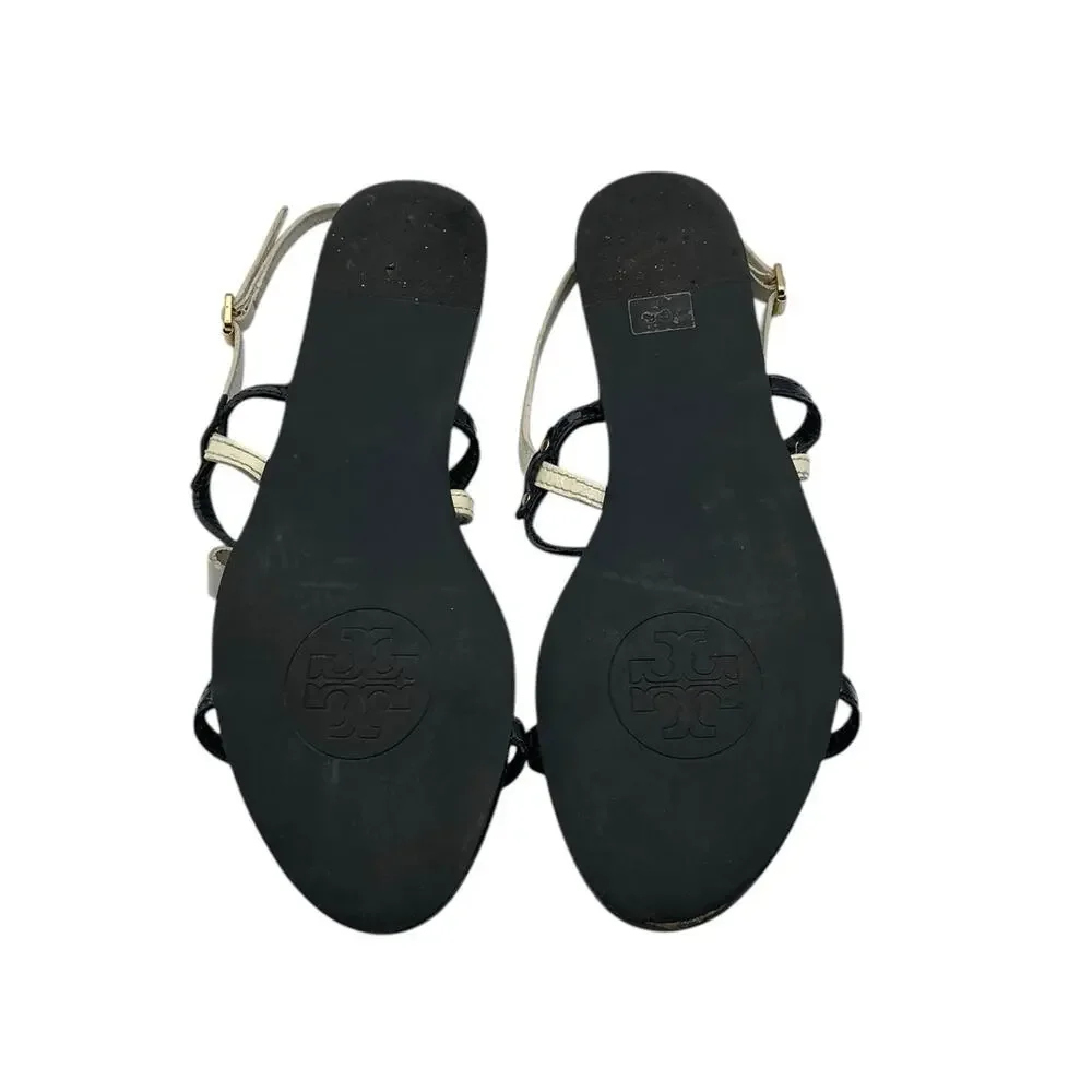 Tory Burch Kailey Bow Strappy Sandal Leather Black Cream Logo 10‎